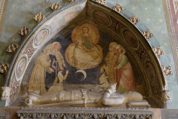 Funerary monument with frescoes in Basilica of Saint Anthony in Padua, Italy. The tomb is dedicated...