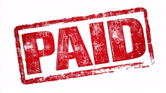 Red grunge paid stamp conveys financial transaction completion