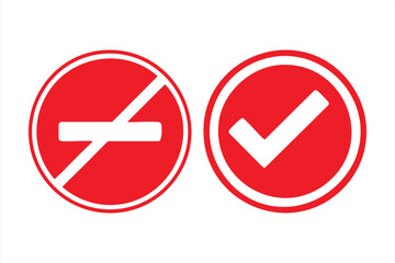 Red Prohibition and Approval Symbols Accept and Reject Icons Vector Illustration