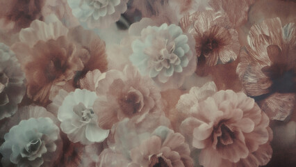 Dreamy Pastel Floral Pattern with Soft Roses and Dahlias - Romantic Vintage Botanical Background