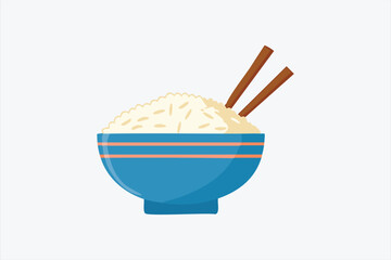Illustration of a Bowl of Rice with Chopsticks on a White Background