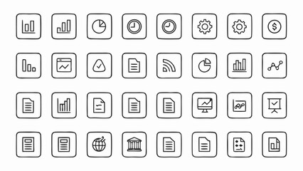 Collection of hand drawn business and finance icons on white background