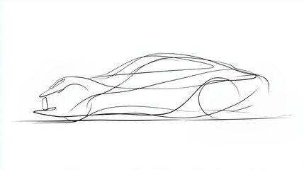 Sleek automotive design sketch featuring the dynamic outline of a modern sports car. Minimalist line art, futuristic styling, speed and innovation concept.