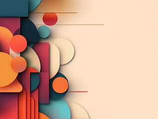 A modern composition of colorful circles and lines over a beige background. Abstract geometric art with vibrant balance and contrast.

