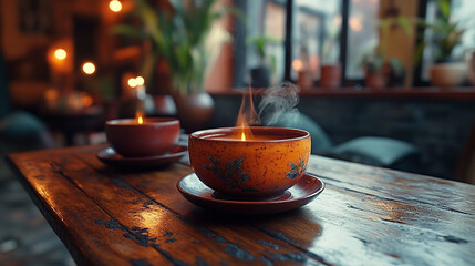 candle on the wooden table