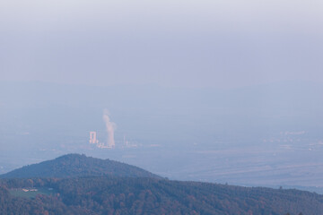 Coal power plant in Czech Republic seen from above at night