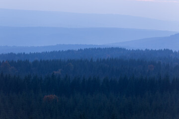 Mountain range of the Ore Mountains after sunset