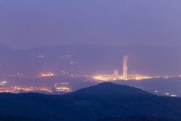 Coal power plant in Czech Republic seen from above at night
