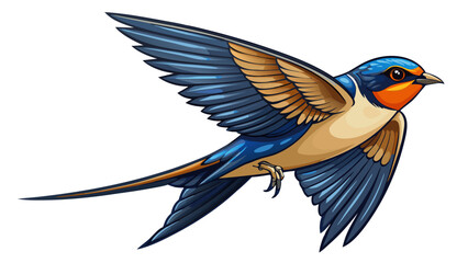 Obraz premium Barn Swallow Flying wings spread, bird, Hirundo rustica, flying against white background