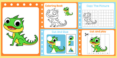worksheets pack for kids a little iguana vector. © isna eni