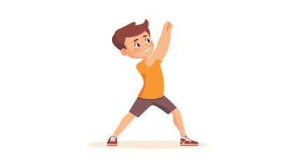 Fototapeta premium Young boy practicing stretch exercise in flat vector illustration