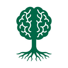 Human Brain Tree Roots Green Icon