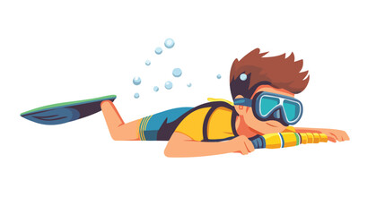 Young Boy with Snorkel and Fins on White Background Vector Illustration