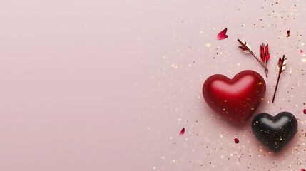 Romantic Valentine's Hearts Glitter Background Red Black
