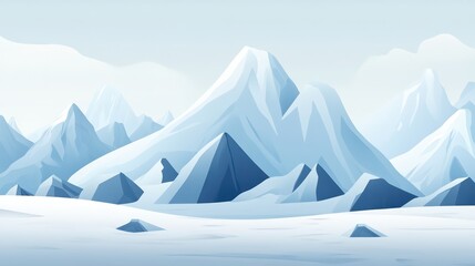 Snowy Mountain Range with Geometric Peaks and a Pale Blue Sky Backdrop