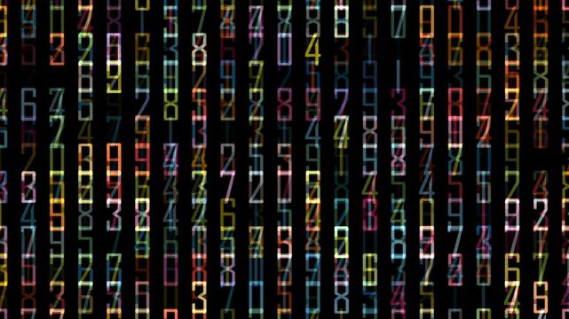 colorful numbers flowing black background