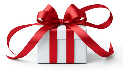Elegant White Gift Box with Vibrant Red Ribbon Bow