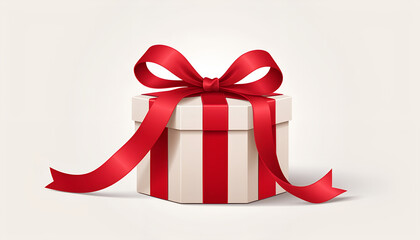 Festive Hexagonal Gift Box with Red Ribbon Bow