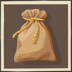 Brown Sack Closed with Rope Vector Illustration