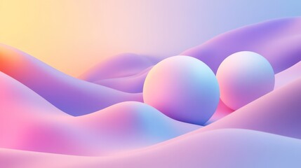 Dreamy Pastel Landscape with Spheres: A Soft and Surreal 3D Render