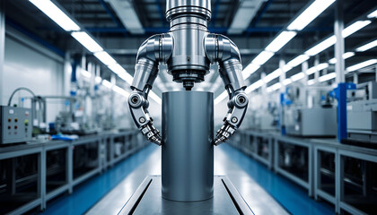 Robotic Arm Handling Cylinder in Modern Industrial Factory