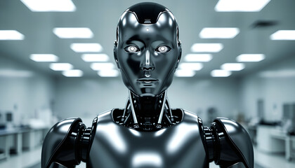 Modern AI Robot Humanoid in Scientific Laboratory Setting