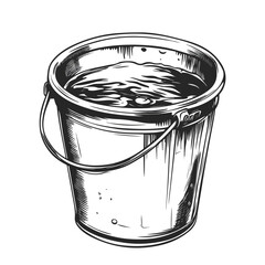 Bucket of Water Cartoon Vector Illustration in Black