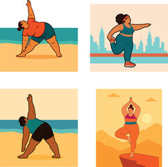 plus size athlete performing dynamic pose with motion strength and determination