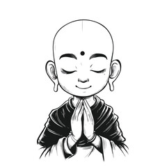 Buddha Cartoon Vector and Illustration in Black and White