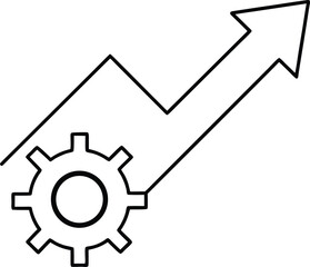 Outline of an upward arrow chart combined with a gear icon for business and technology concepts