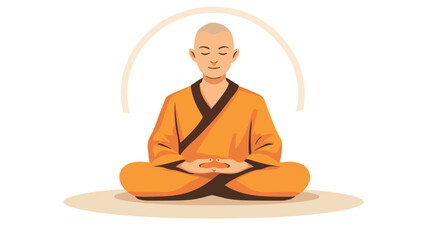 Buddhism Monk Meditating on Lotus Pose Flat Vector Illustration