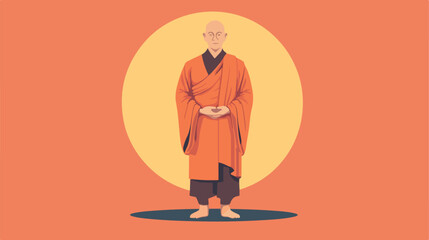 Serene Buddhist Monk in Traditional Attire Vector Illustration