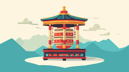 Buddhist Prayer Wheel Flat Vector Illustration