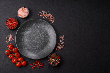 Empty ceramic plate on a monochrome brown background