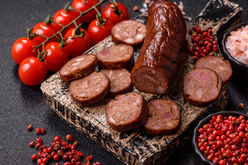 Homemade meat or vegan sausage grilled with spices. Homemade sausage cooked on barbecue