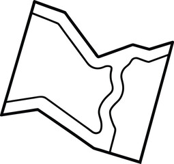 Detailed outline of a road map with realistic fold lines and creases