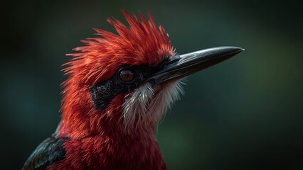 Striking Closeup of a Male Indian Paradise Flycatcher with Vibrant Red Crest and Detailed Features