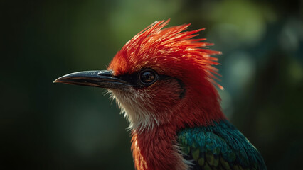 Detailed Profile of a Vibrant Indian Paradise Flycatcher with Red Crest and Distinctive Plumage