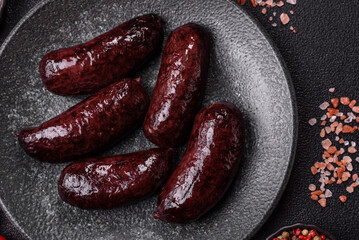 Blood sausage, pudding, meat food with lard and spices. Blood sausage