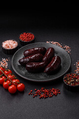 Blood sausage, pudding, meat food with lard and spices. Blood sausage
