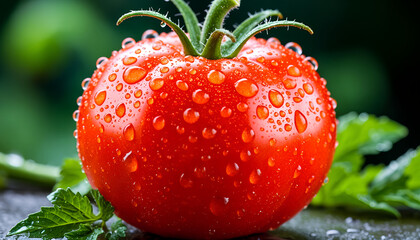 Vibrant Red Tomato with Fresh Dewdrops Digital Illustration