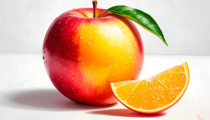 Fresh Red Yellow Apple Orange Slice Illustration