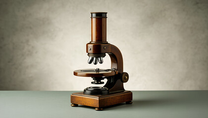 Vintage Wooden Microscope Historical Scientific Instrument on Table