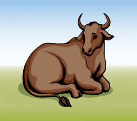 Vector drawing. Cute big cow