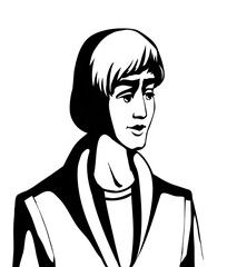 Vector drawing. Young guy servant page