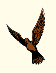 Vector drawing. Dove in the sky