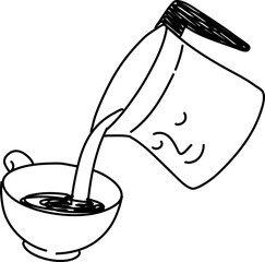 Pouring Coffee Latte Cute Doodle
