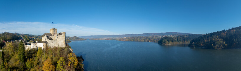 Panorama with Czorsztyn lake, Niedzica castle and Gorce