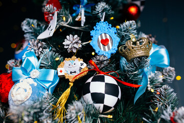 An elegant Christmas tree decorated in the fairy-tale style of 