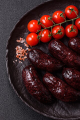 Blood sausage, pudding, meat food with lard and spices. Blood sausage